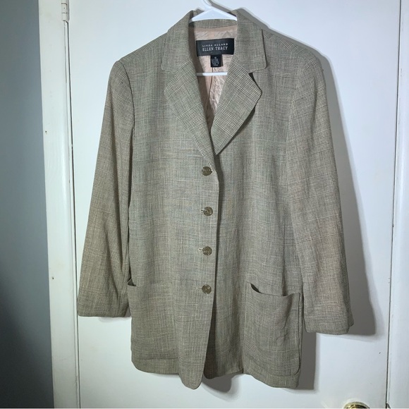 Ellen Tracy Brown Plaid Blazer Sz 8 Wool, Linen Gorgeous! - Picture 4 of 11